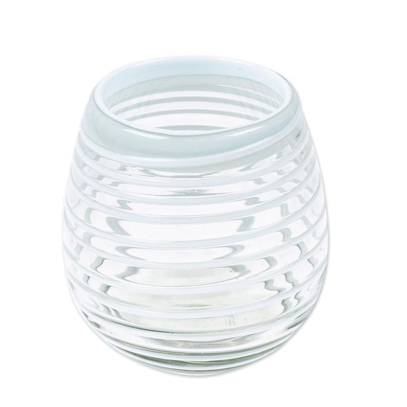 🆕 Handblown Recycled Glass Pitcher & 2 Glasses in White Stripe - Picture 7 of 9